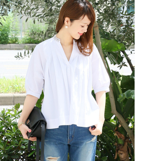 DOORS ビジューストライプサックブラウス