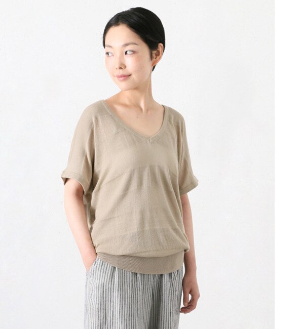 かぐれ People Tree ORGANIC COTTON シャドウストライプ・ニットトップ