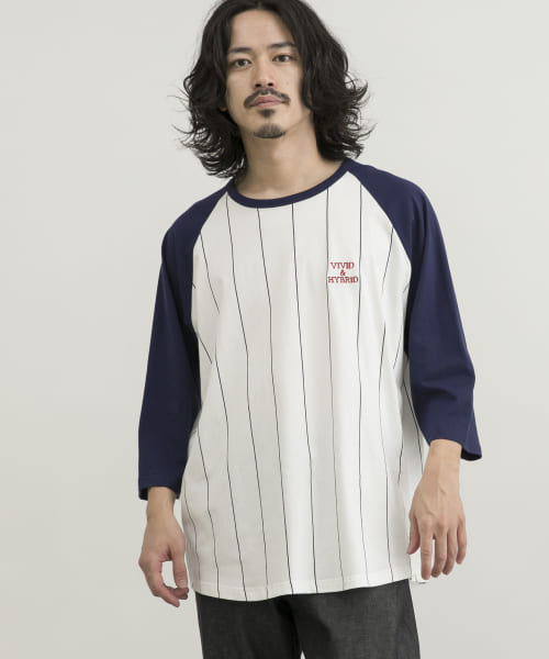 UR URBAN RESEARCH iD　ストライプラグランLOGO Tシャツ