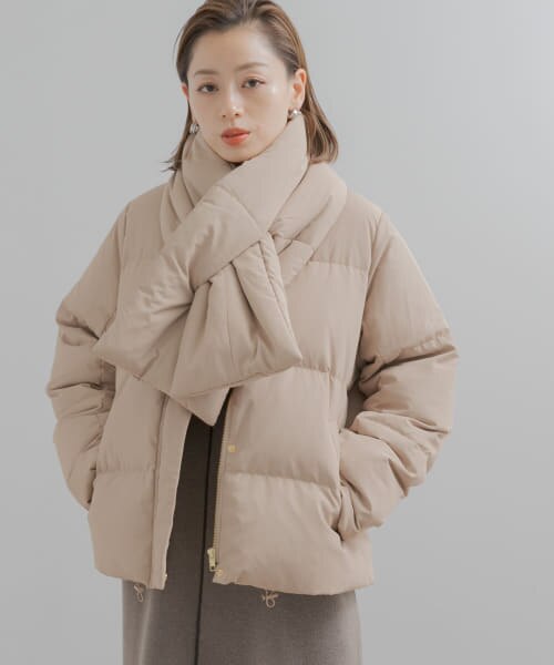 Sonny Label 『SETアイテム』マフラー付ノーカラーグリーンダウンコート