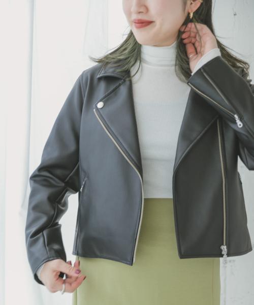 ITEMS フェイクレザーダブルライダースジャケット