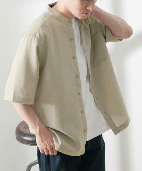 ITEMS 『UR TECH DRYLUXE』リネンタッチバンドカラー半袖シャツ|URBAN