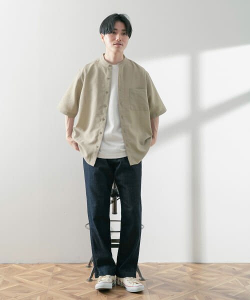 ITEMS 『UR TECH DRYLUXE』リネンタッチバンドカラー半袖シャツ|URBAN