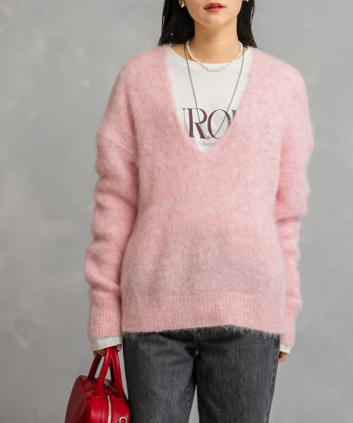 ROSSO アルパカ混Vネックヘアリーニット