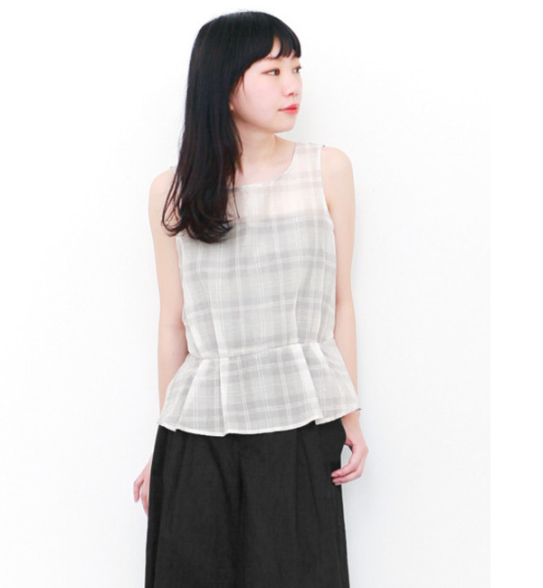 KBF KBF+ チェックペプラムトップス