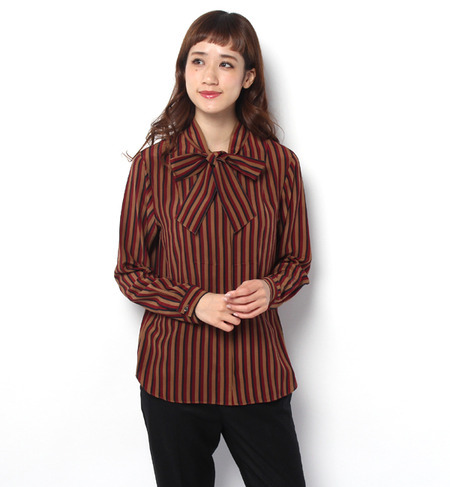 heliopole レジメンストライプボウタイブラウス
