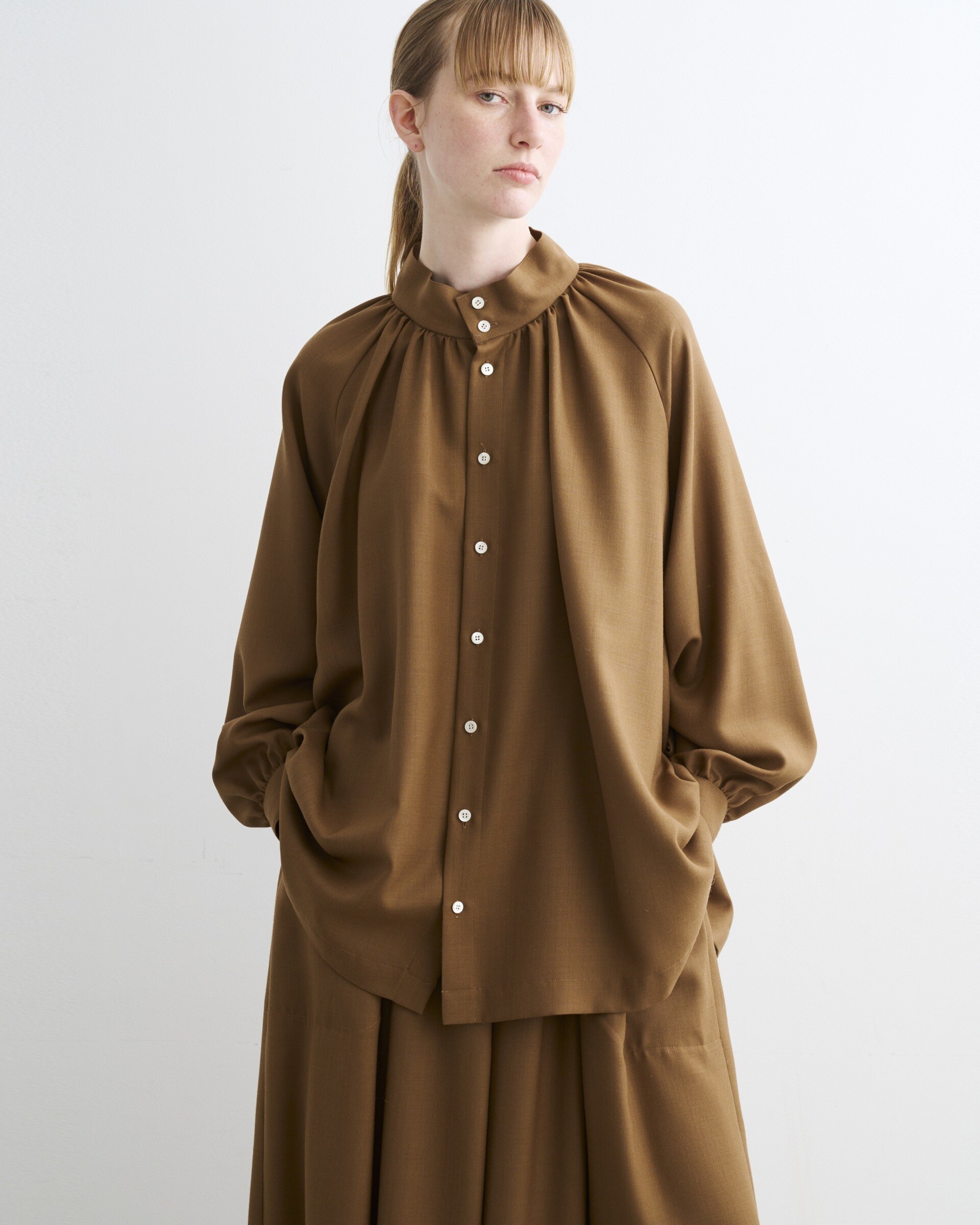 GATHERED CHIN COLLAR TUNIC SHIRT|Traditional Weatherwear