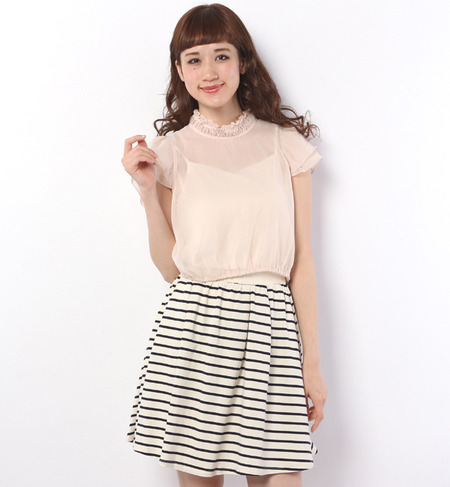 ハイネック楊柳シフォンブラウス