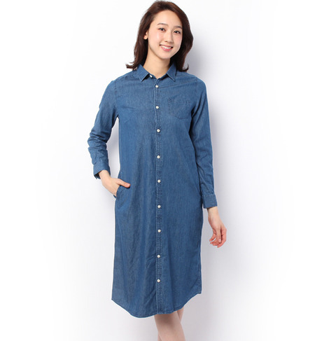 デニムロングシャツワンピース