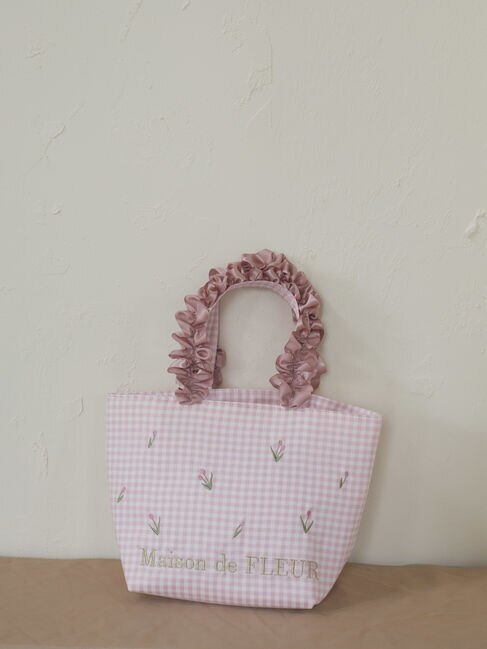 ギンガムチューリップ刺繍フリルトートバッグ|Maison de FLEUR 