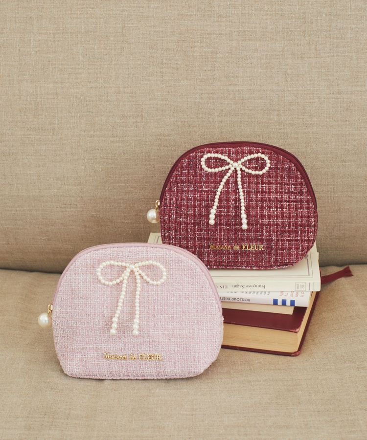 メゾン ド フルール Maison de FLEUR Pink Ribbonラウンドポーチ （ピンクベージュ）