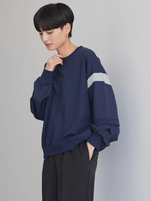 袖異素材ミニ裏毛プルオーバー
