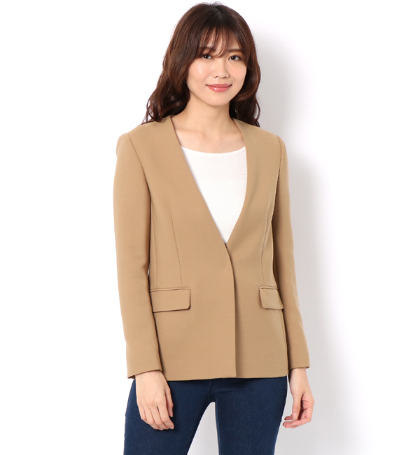 在庫有り完全調整 セットアップ対応商品 Twノーカラーロングジャケット 中古良品 レディス ジャケット