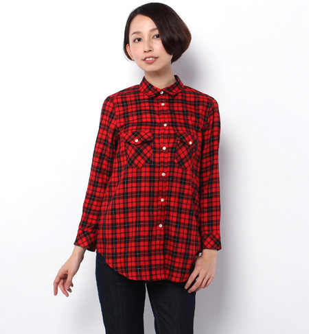 cotton red check basic shirt