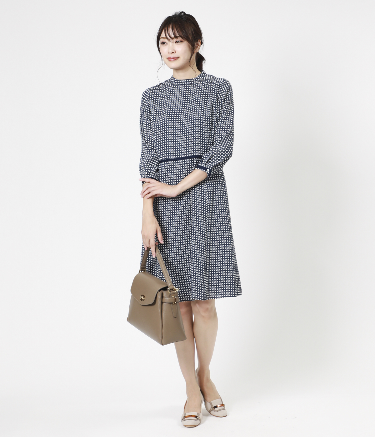 ジオメトリックチェックプリント ハイネック7分袖ワンピース Newyorker ニューヨーカー の通販 アイルミネ