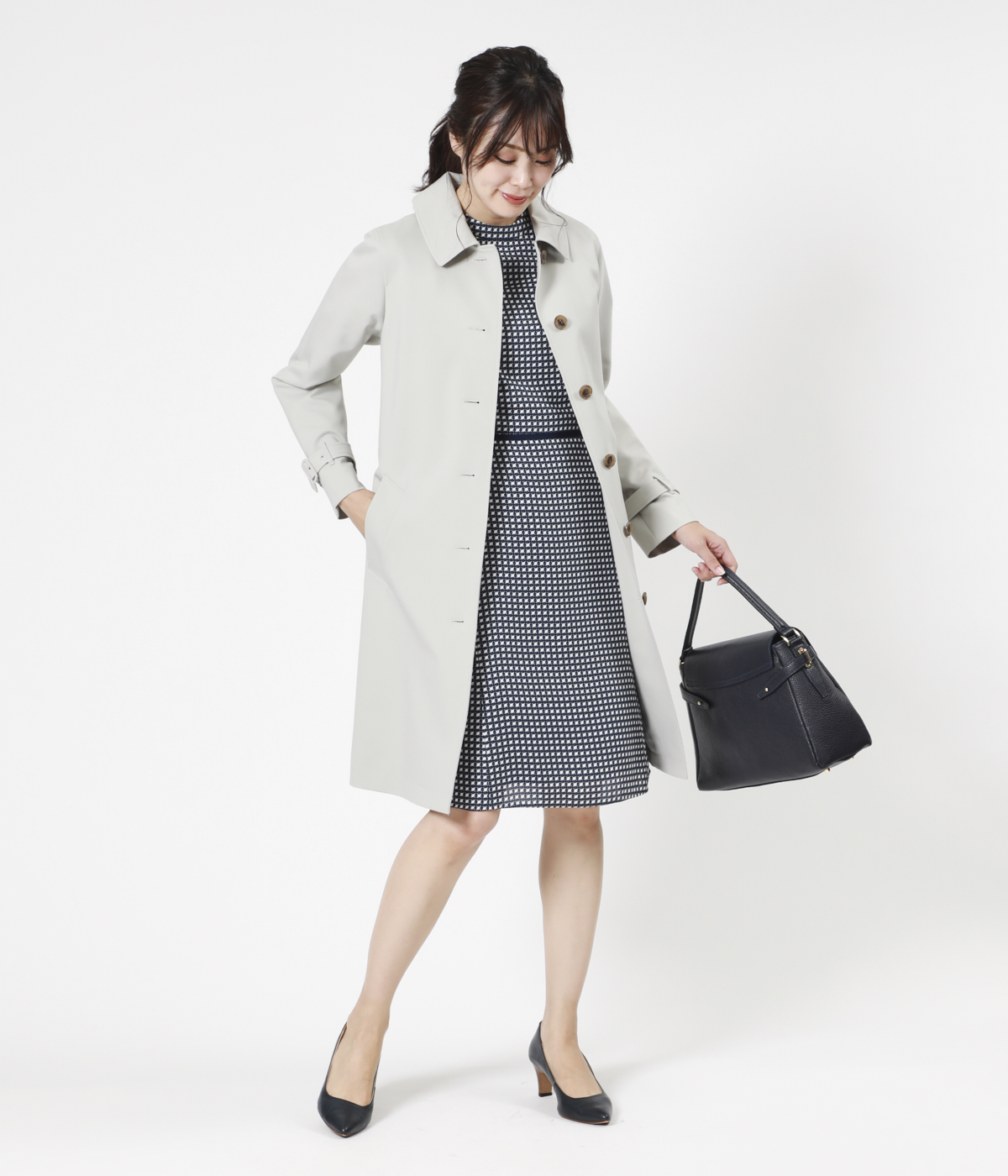 ジオメトリックチェックプリント ハイネック7分袖ワンピース Newyorker ニューヨーカー の通販 アイルミネ