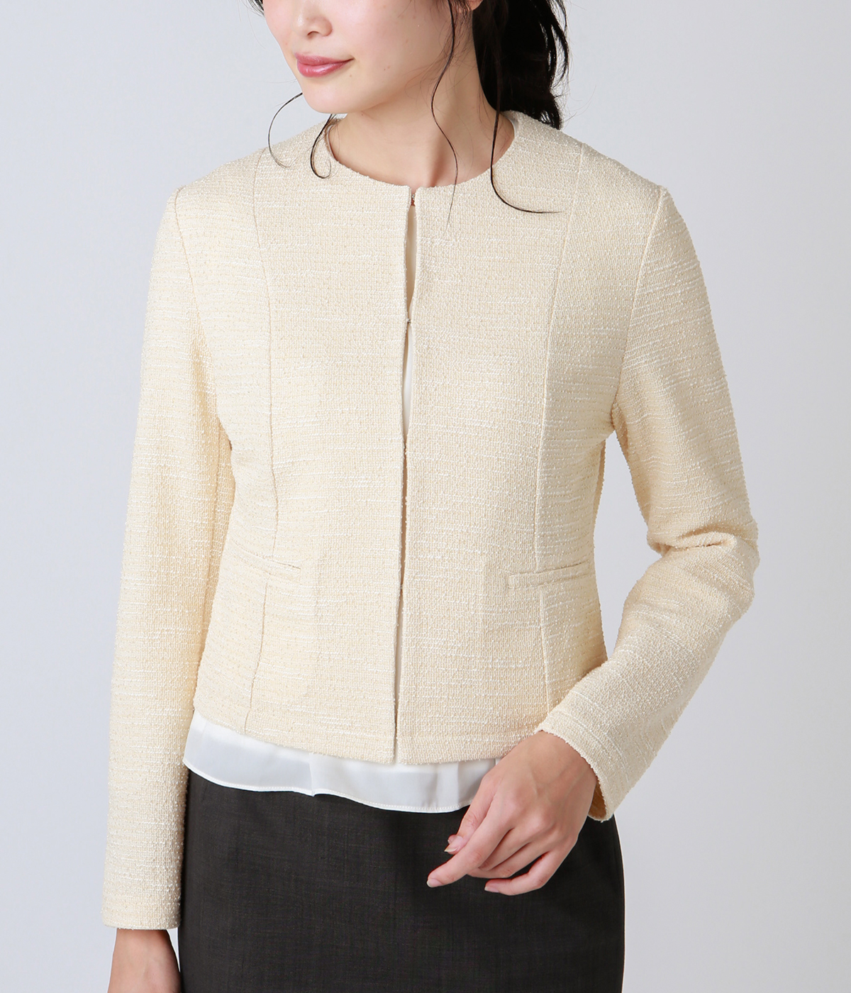 ツイードジャケット風カーディガン ブラウスカットソー きちんと見えアンサンブル Newyorker ニューヨーカー の通販 アイルミネ