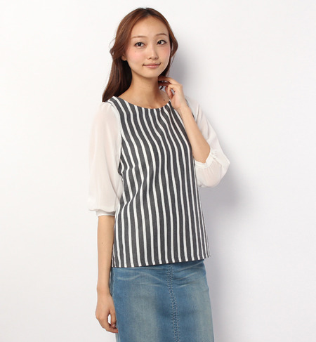袖シフォンパフスリーブTシャツ