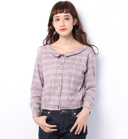 チェック後ろリボンブラウス