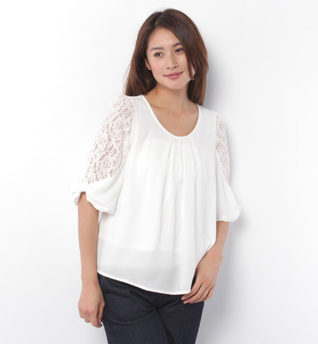 袖レースブラウス