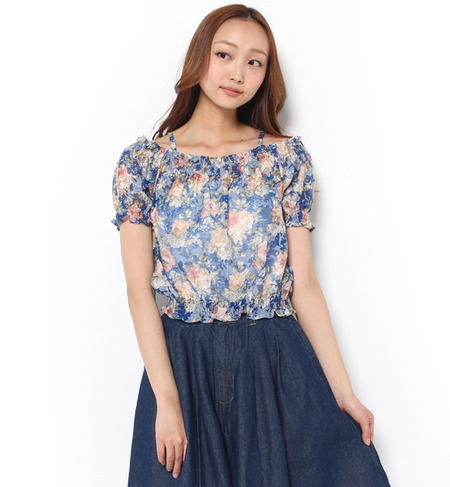オパール花柄ギャザーブラウス