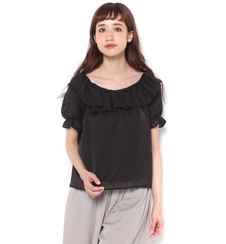 シアストライプひらブラウス