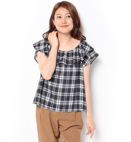 【ナイスクラップ/NICE CLAUP】 チェックモノトーンザビエルブラウス [送料無料]