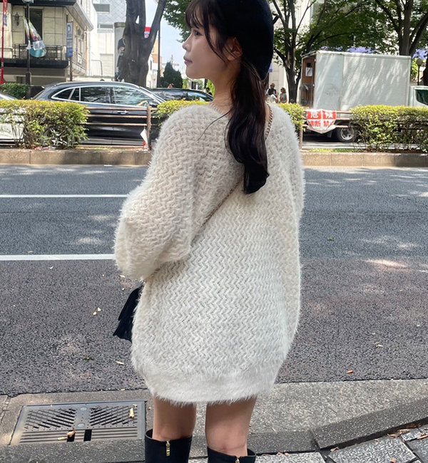 フロントリボンメッシュニットカーディガン|one after another NICE 