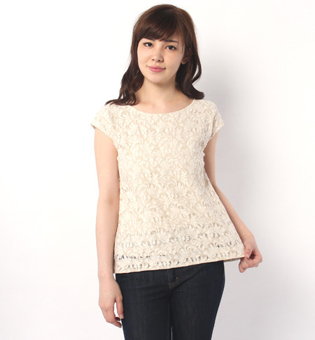 ボーダーコードレースブラウス