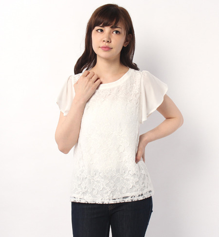 ラッセルレース×サテンブラウス