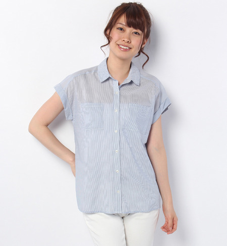 キュプラ綿ストライプシャツ