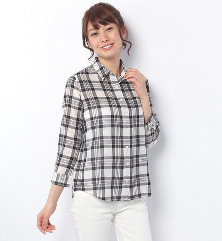 シャーリングチェックシャツ