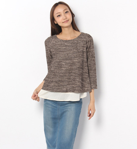 ニットツイード×別地使いプルオーバー