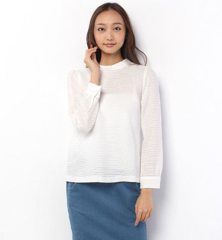 フィルムボーダースタンドネックブラウス