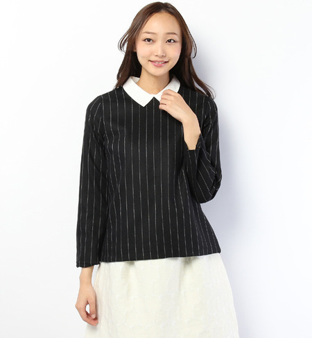 ストライプ別地襟ブラウス