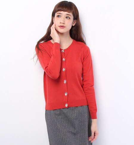 カシミヤ混クルーネックカーディガン