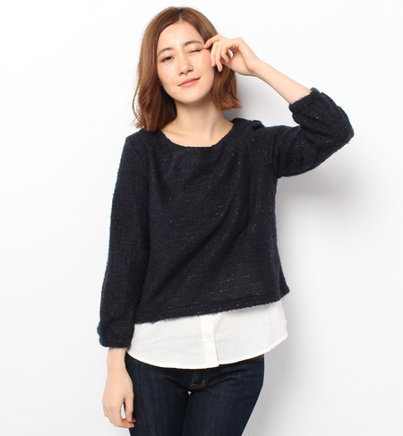ラメブークレー裏付レイヤード風プルオーバー