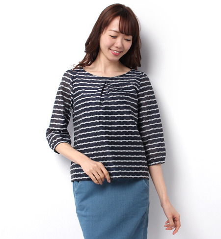 カットドビーボーダー後ろリボンブラウス