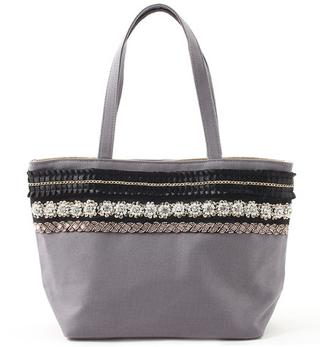 ビジューテープ付キャンバストートバッグ