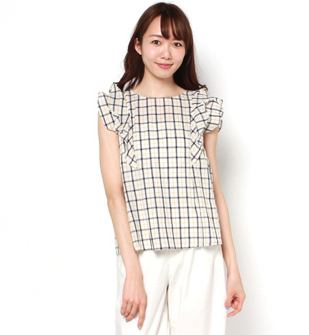 テンセルローンチェックブラウス