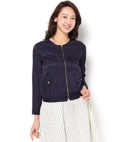 綿麻レーヨンツイルノーカラーブルゾン