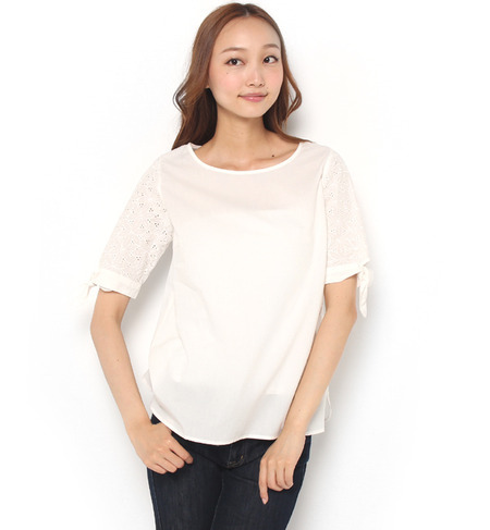 【テチチ/Te chichi】 タイプライター×袖レースブラウス [送料無料]