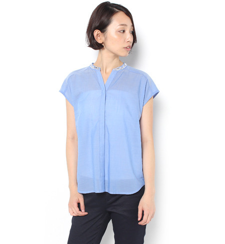 綿テンセルビジュ刺繍ブラウス