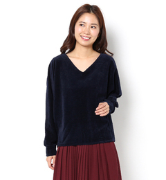 【テチチ/Te chichi】 リップルベロアＶネックドルマンプルオーバー [3000円(税込)以上で送料無料]