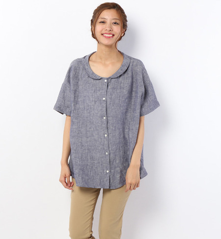 リネン前開きブラウス