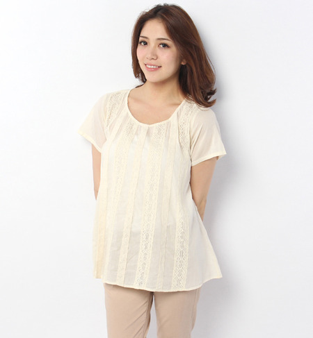 レーステープ貼りチュニックブラウス