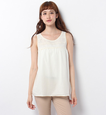 レース貼切替ノースリーブブラウス