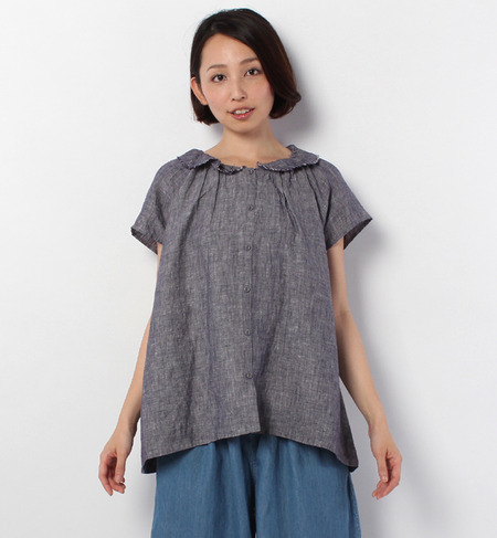 リネン前開き襟ブラウス