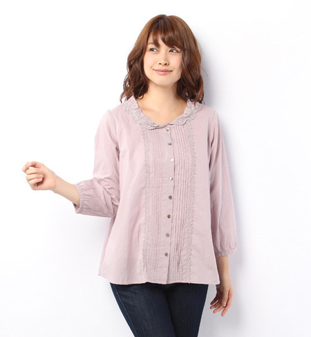 襟レース前開きブラウス