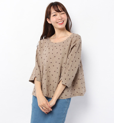 コーヒー刺繍ブラウス